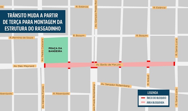 Trânsito muda nesta terça para montagem da estrutura do Rasgadinho