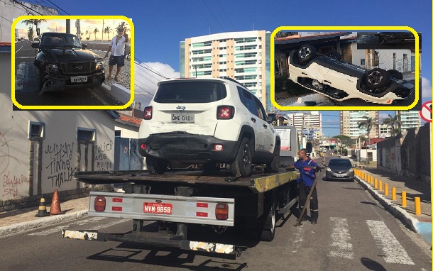 Colisão entre veículos causa capotamento na Orla de Aracaju