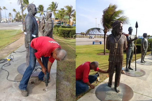 Governo de Sergipe reinstala monumentos que foram arrancados na Orla de Atalaia em Aracaju