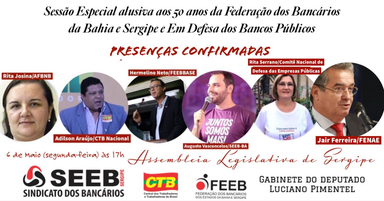 Sessão Especial na Alese vai homenagear 50 anos da Federação dos Bancários da Bahia e Sergipe