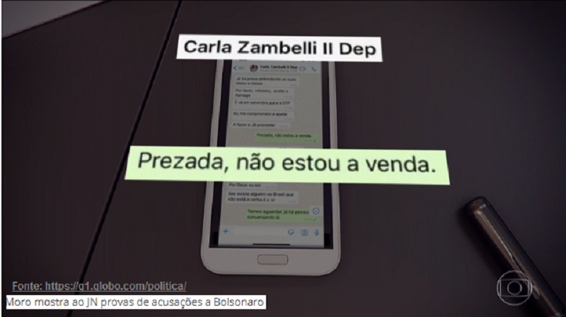Mensagens de Sergio Moro e a deputada Carla Zambelli
