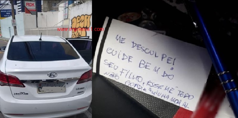 Assaltante rouba veículo e depois deixa bilhete pedindo desculpas