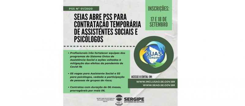 Seias abre PSS para Contratação Temporária de assistentes sociais e psicólogos