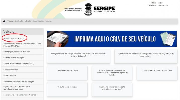 Licenciamento Anual 2021 deve ser emitido através do site do Detran/SE