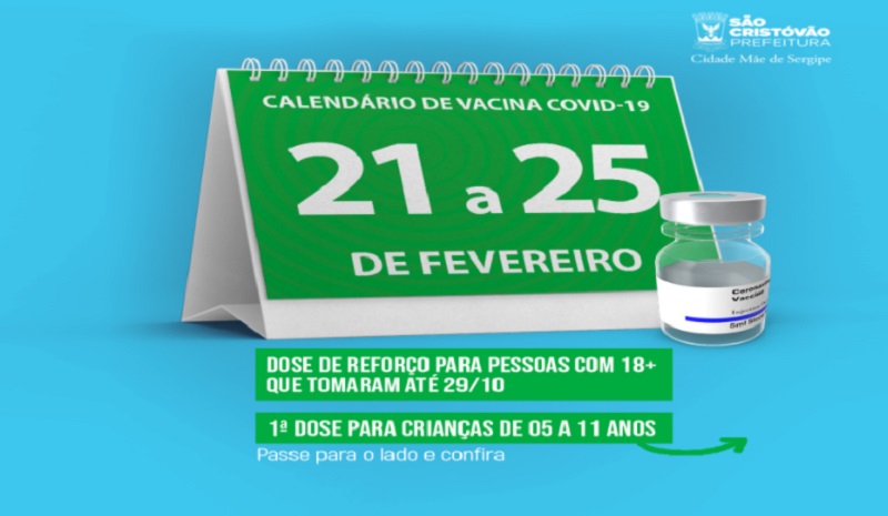 SÃO CRISTOVÃO: Confira o calendário de vacina covid-19 de 21 a 25 de fevereiro
