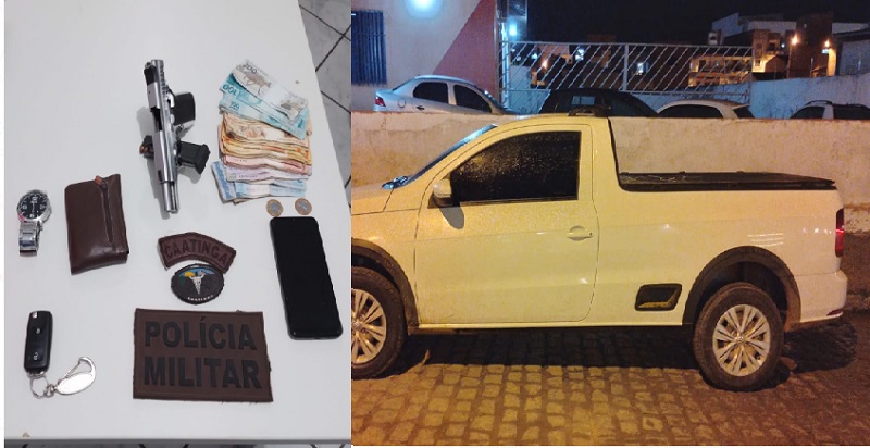 Policiais de Caatinga prendem homens com pistola e carro com restrição em Glória-SE