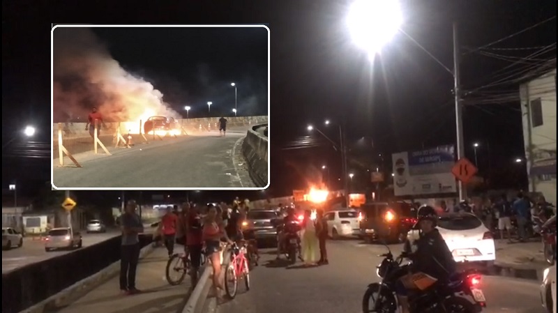 Carro pega fogo na cabeceira da ponte Aracaju/Barra
