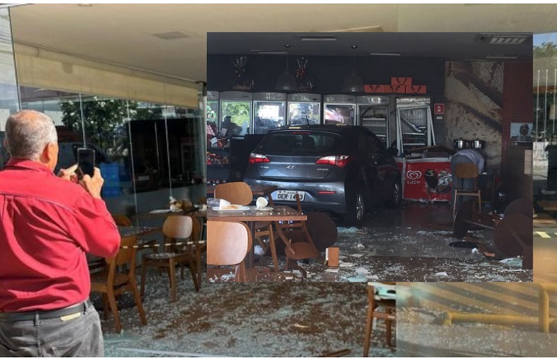 Carro desgovernado invade loja de conveniência e deixa pessoas feridas