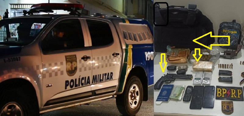 Arma de fogo dispara acidentalmente contra adolescente e RP apreende drogas, arma e colete da PM dentro da casa