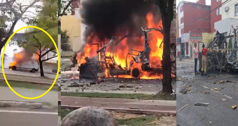 Ambulância pega fogo e explode, veja os vídeos