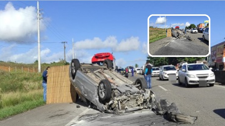 Pai e Filha ficam feridos após capotamento de veículo na BR 101 em Itaporanga D`Ajuda-SE
