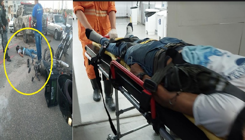 Motociclista fica gravemente ferido após bater em viatura da PM