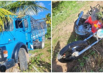 Acidente entre caminhão e motocicleta é registrado na SE-290, em Umbaúba