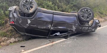 Capotamento é registrado na SE-065 após condutora tentar desviar de animal na pista