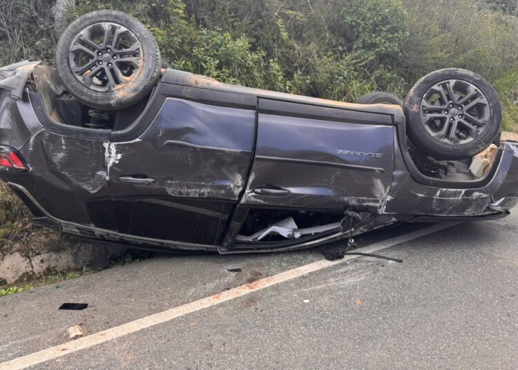 Capotamento é registrado na SE-065 após condutora tentar desviar de animal na pista