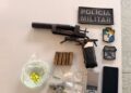 Polícia homem com arma fogo caseira e drogas no Japãozinho